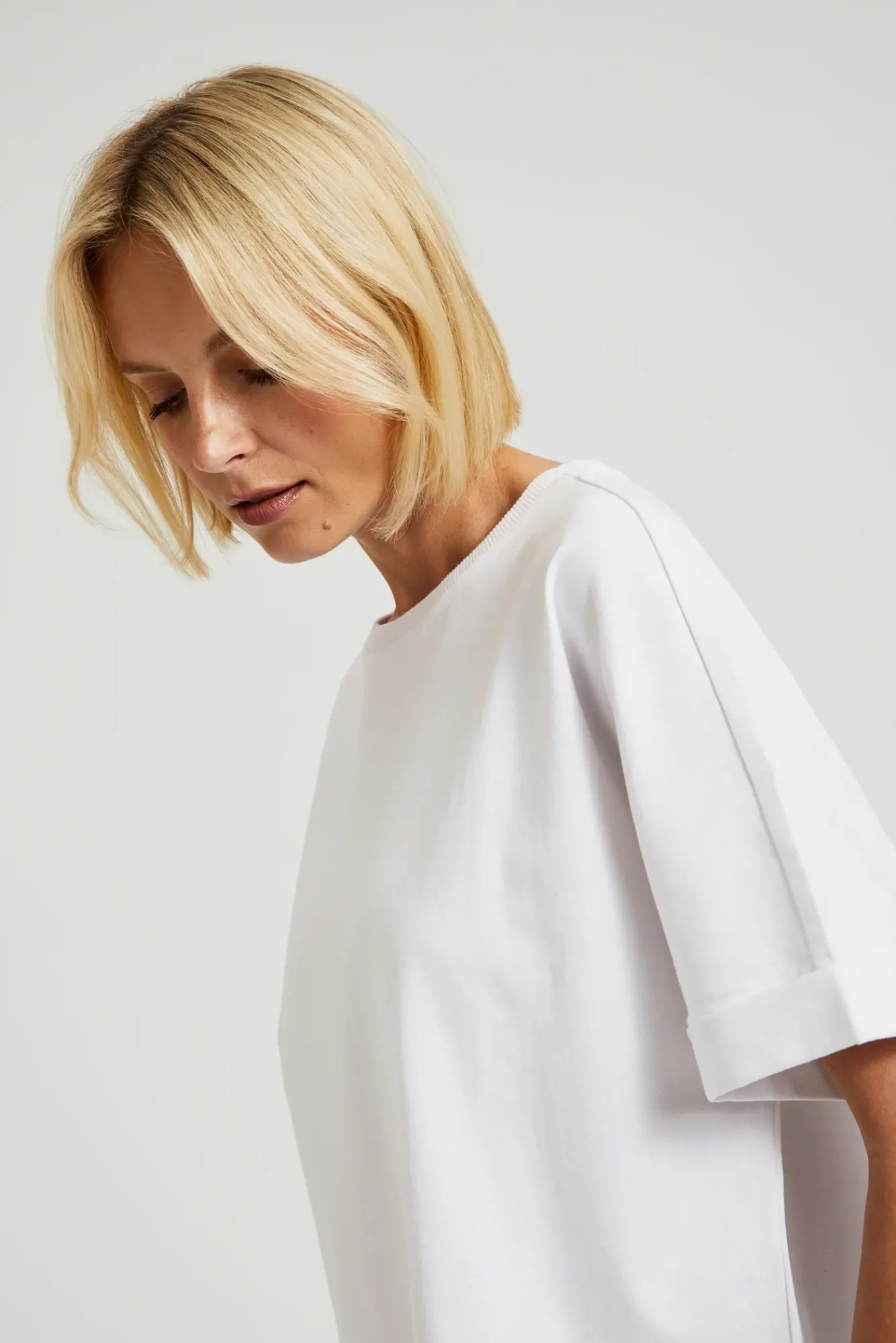 Bluzki Bawełniane|Bluzki Z Krótkim Rękawem>Moodo T-shirt oversize biały