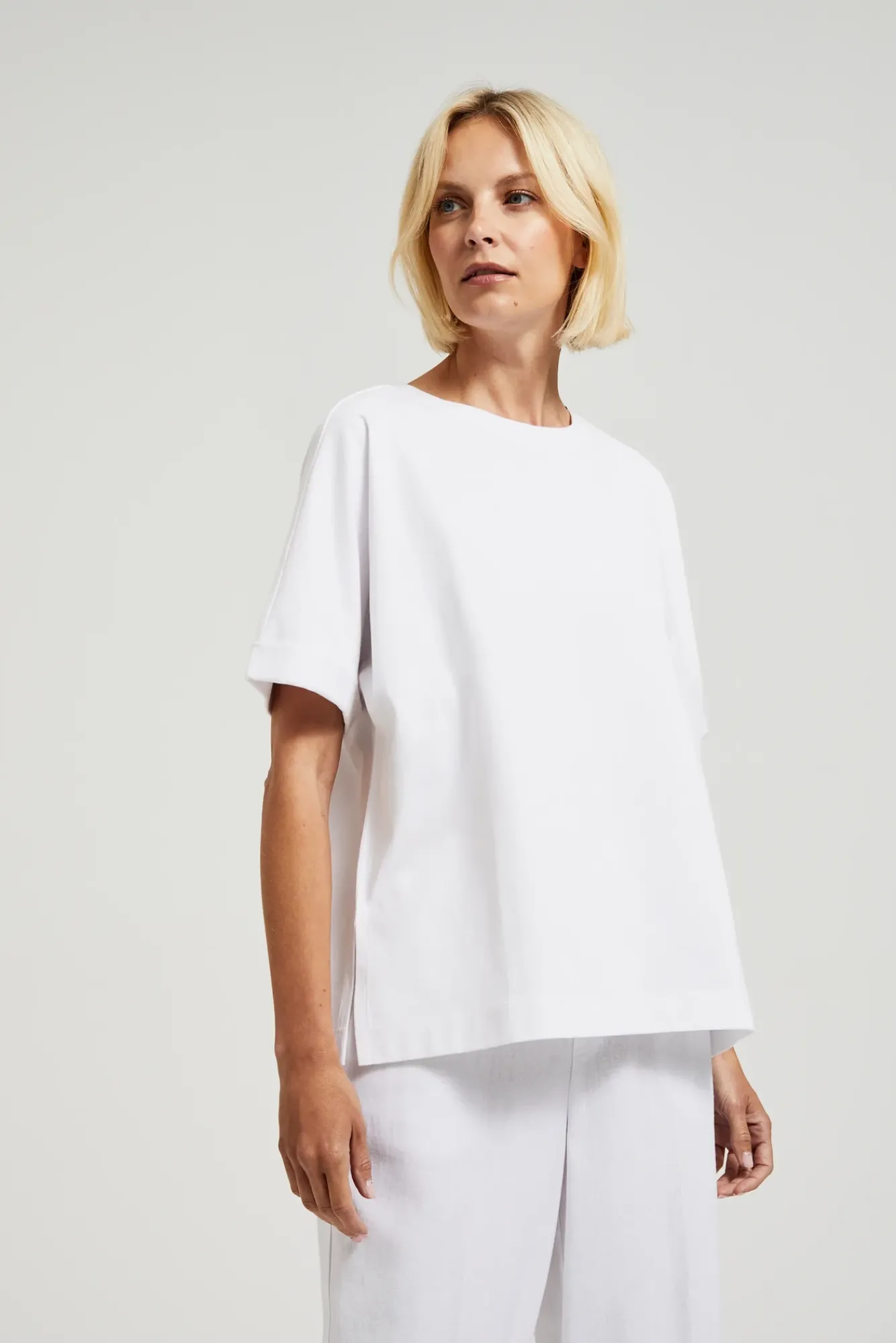 Bluzki Bawełniane|Bluzki Z Krótkim Rękawem>Moodo T-shirt oversize biały
