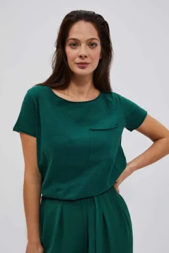 Bluzki Bawełniane|Bluzki Z Krótkim Rękawem>Moodo T-shirt oversize z kieszonką malahitowy