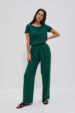 Bluzki Bawełniane|Bluzki Z Krótkim Rękawem>Moodo T-shirt oversize z kieszonką malahitowy