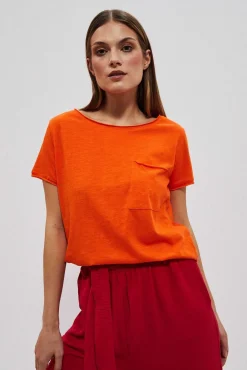 Bluzki Bawełniane|Bluzki Z Krótkim Rękawem>Moodo T-shirt oversize z kieszonką pomarańczowy