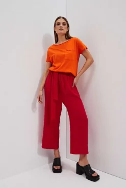Bluzki Bawełniane|Bluzki Z Krótkim Rękawem>Moodo T-shirt oversize z kieszonką pomarańczowy