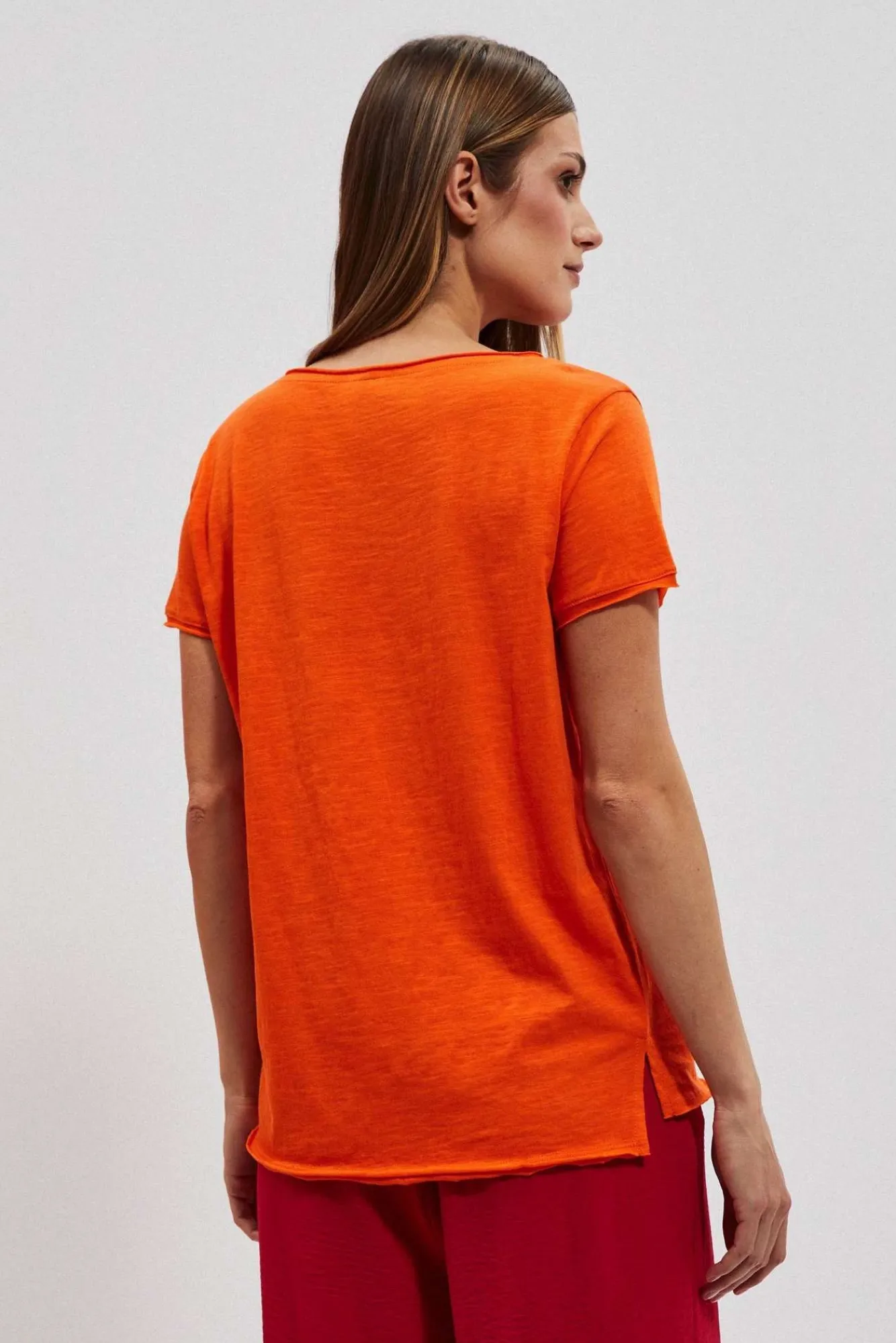 Bluzki Bawełniane|Bluzki Z Krótkim Rękawem>Moodo T-shirt oversize z kieszonką pomarańczowy