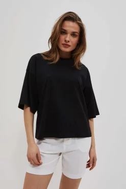 Bluzki Bawełniane|Bluzki Z Krótkim Rękawem>Moodo T-shirt oversize z krótkimi rękawami i okrąłym dekoltem czarny