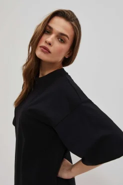 Bluzki Bawełniane|Bluzki Z Krótkim Rękawem>Moodo T-shirt oversize z krótkimi rękawami i okrąłym dekoltem czarny