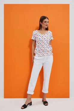 Bluzki Biale|Bluzki Bawełniane>Moodo T-shirt w kolorowe kropki