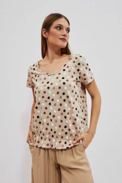 Bluzki Bawełniane|Bluzki Z Krótkim Rękawem>Moodo T-shirt w kolorowe kropki piaskowy