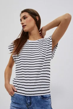 Bluzki Z Krótkim Rękawem|Bluzki Na Lato>Moodo T-shirt w paski biało czarny