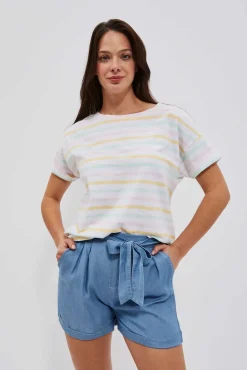 Bluzki Biale|Bluzki Bawełniane>Moodo T-shirt w paski biały