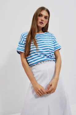 Bluzki Bawełniane|Bluzki Z Krótkim Rękawem>Moodo T-shirt w paski niebieski