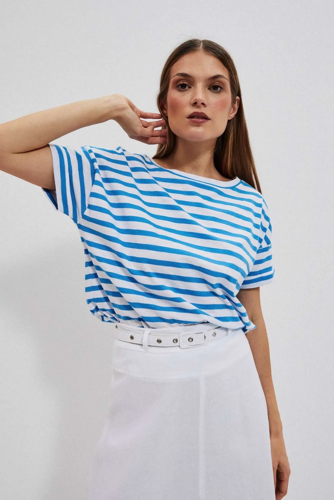 Bluzki Bawełniane|Bluzki Z Krótkim Rękawem>Moodo T-shirt w paski niebieski