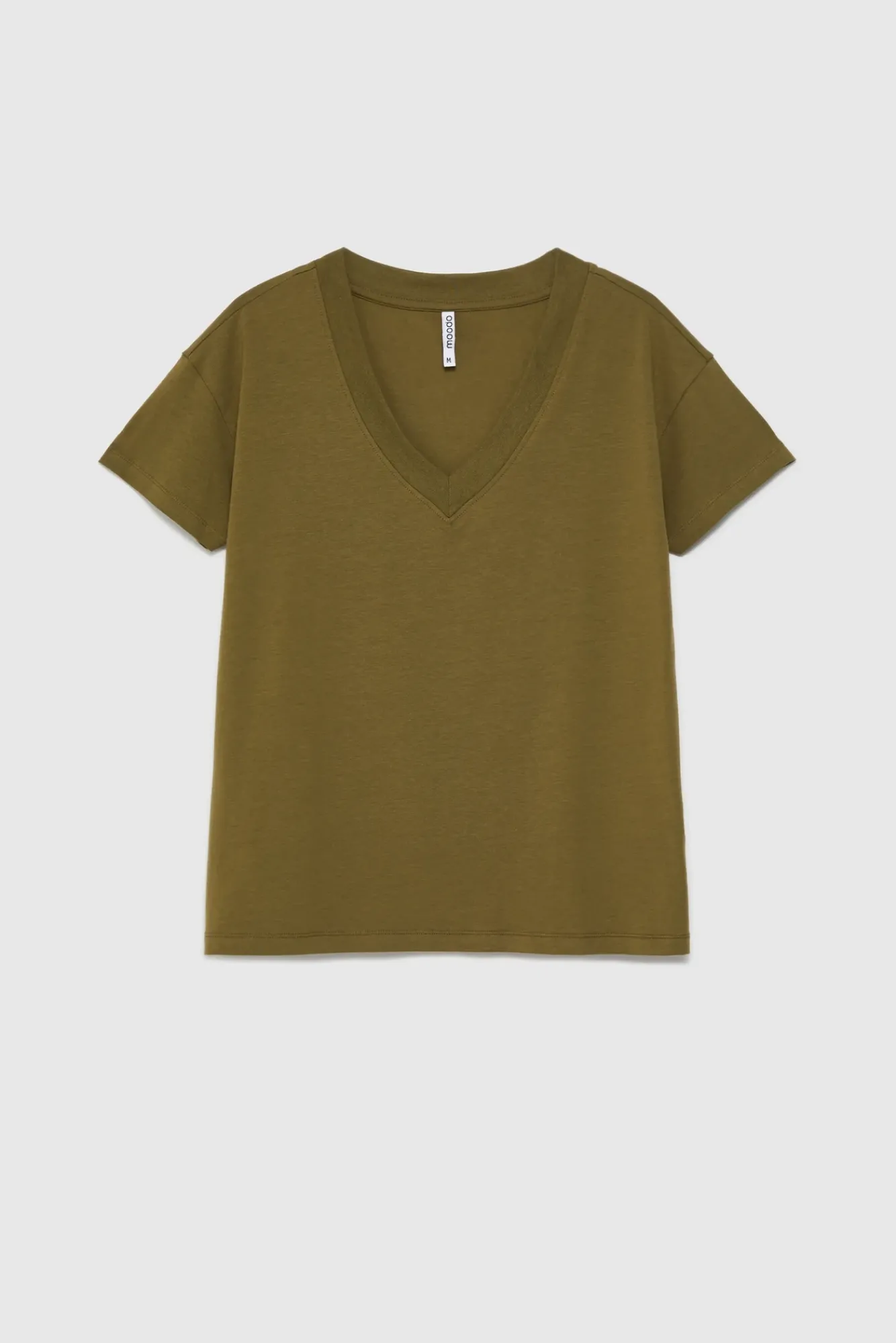 Bluzki Bawełniane|Bluzki Z Krótkim Rękawem>Moodo T-shirt z dekoltem w serek oliwkowy