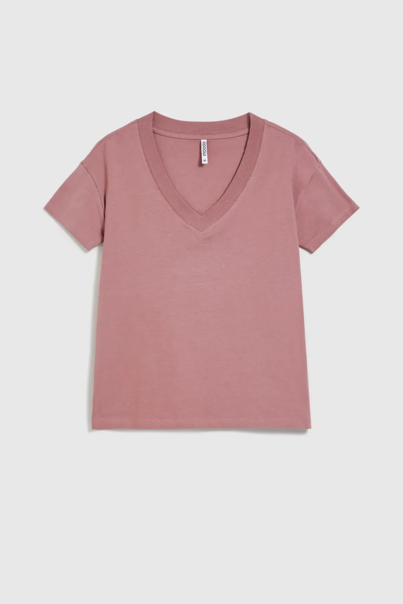 Bluzki Bawełniane|Bluzki Różowe>Moodo T-shirt z dekoltem w serek różowy