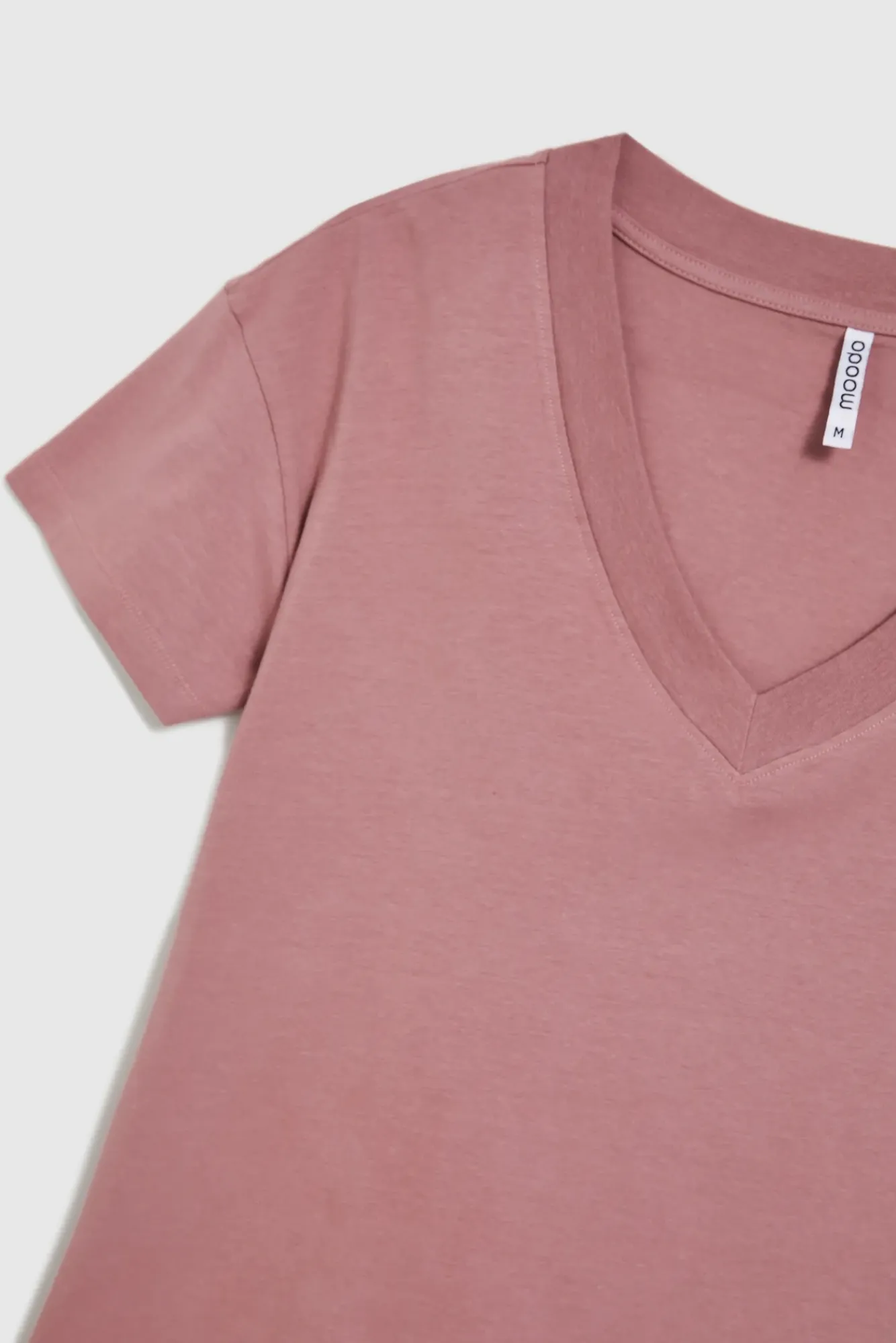 Bluzki Bawełniane|Bluzki Różowe>Moodo T-shirt z dekoltem w serek różowy