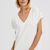 Bluzki Bawełniane|Bluzki Z Krótkim Rękawem>Moodo T-shirt z dekoltem w serek biały damski
