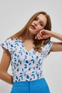 Bluzki Bawełniane|Bluzki Z Krótkim Rękawem>Moodo T-shirt z dekoltem w serek wielokolorowy