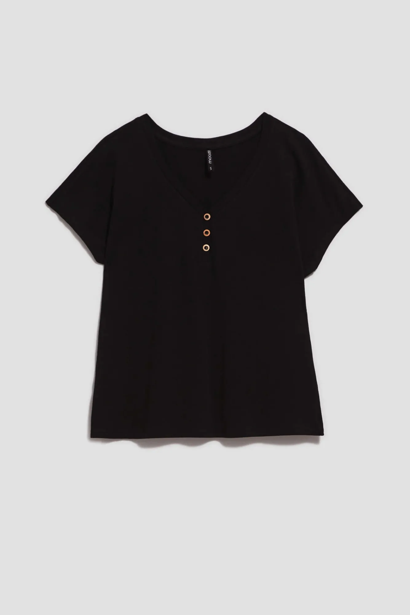 Bluzki Bawełniane|Bluzki Z Krótkim Rękawem>Moodo T-shirt z dekoltem w serek z guzikami czarny