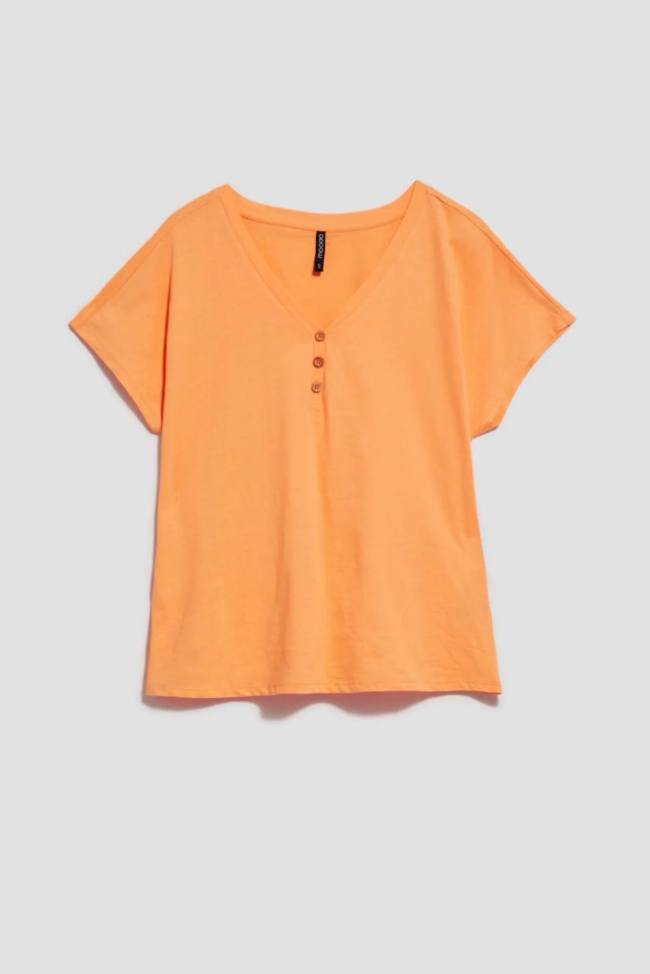Bluzki Bawełniane|Bluzki Z Krótkim Rękawem>Moodo T-shirt z dekoltem w serek brzoskwiniowy