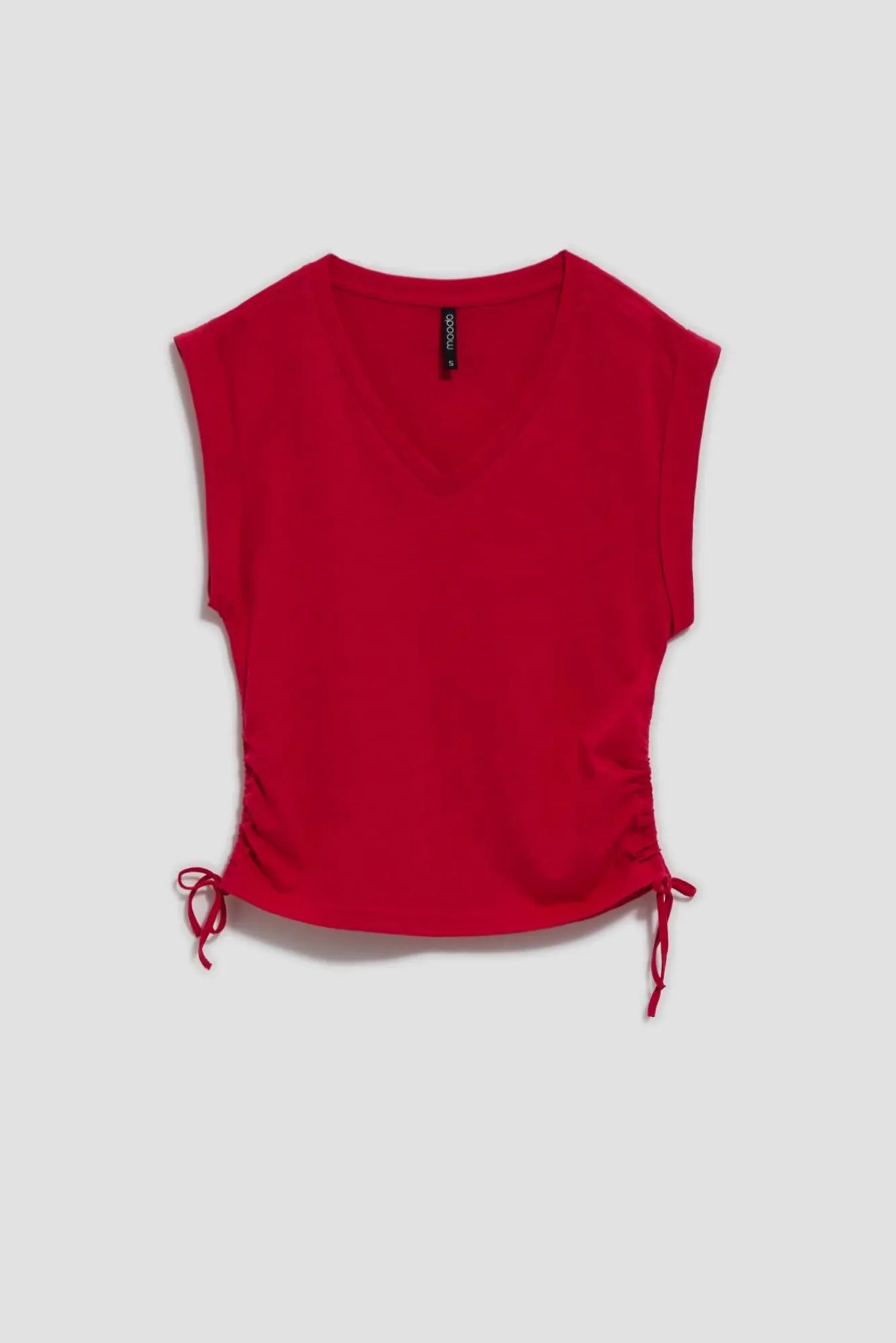 Bluzki Bawełniane|Bluzki Na Lato>Moodo T-shirt z dekoltem w serek truskawkowy
