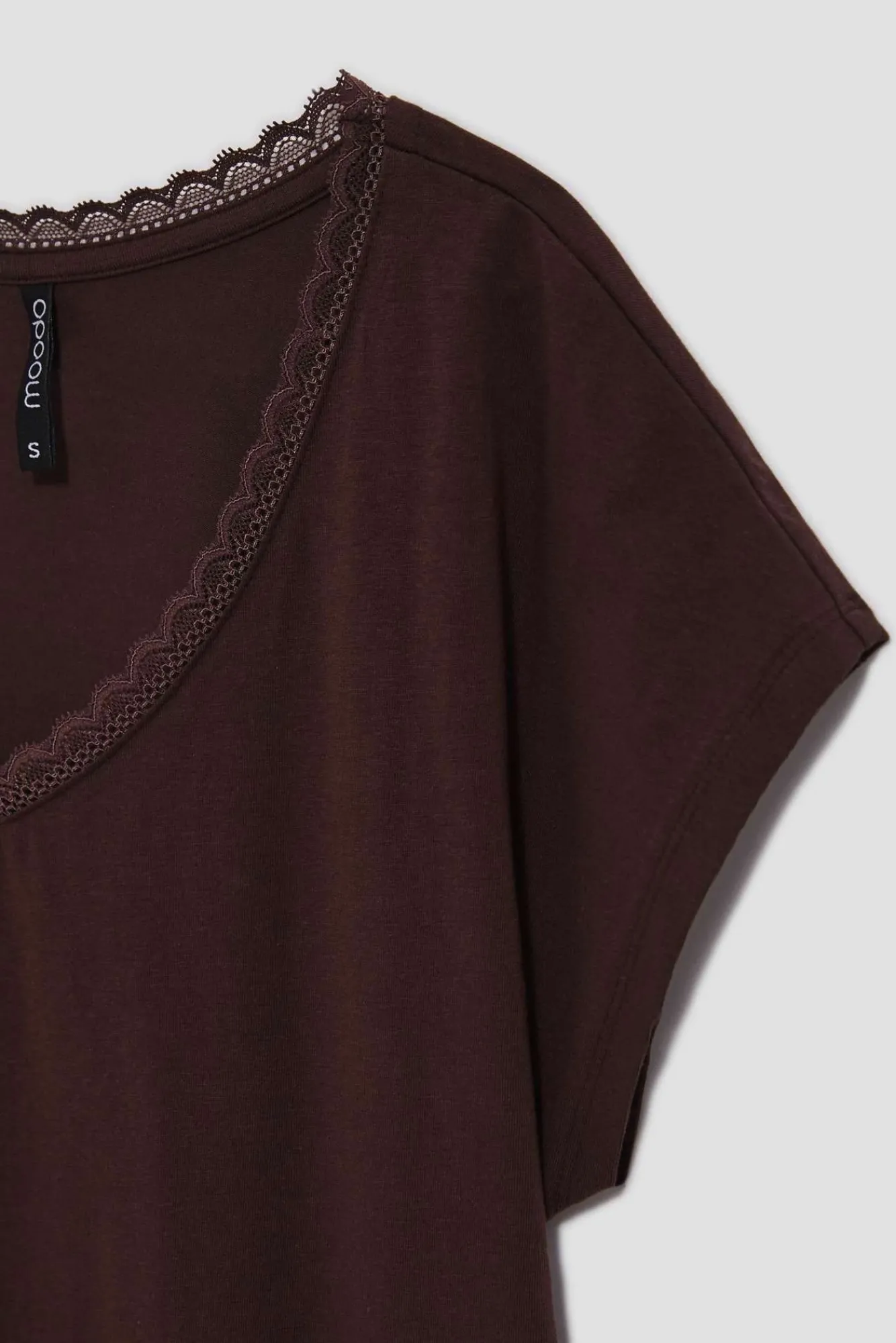 Bluzki Bawełniane|Bluzki Z Krótkim Rękawem>Moodo T-shirt z dekoltem w serek ciemnbrązowy