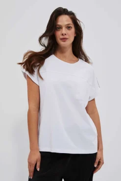 Bluzki Biale|Bluzki Bawełniane>Moodo T-shirt z kieszonką biały