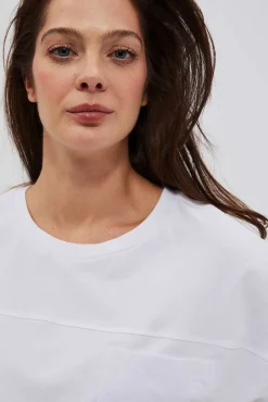 Bluzki Biale|Bluzki Bawełniane>Moodo T-shirt z kieszonką biały