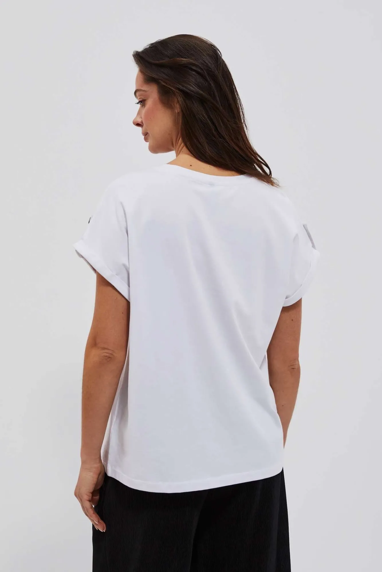 Bluzki Biale|Bluzki Bawełniane>Moodo T-shirt z kieszonką biały