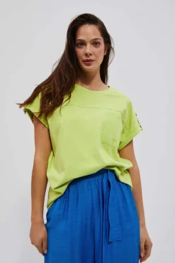 Bluzki Bawełniane|Bluzki Z Krótkim Rękawem>Moodo T-shirt z kieszonką neonowy