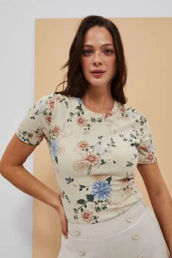 Bluzki Z Krótkim Rękawem|Bluzki Z Dekoltem>Moodo T-shirt z kwiatowym nadrukiem