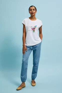 Bluzki Bawełniane|Bluzki Na Lato>Moodo T-shirt z nadrukiem biały