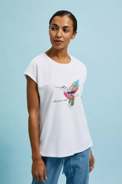 Bluzki Bawełniane|Bluzki Na Lato>Moodo T-shirt z nadrukiem biały