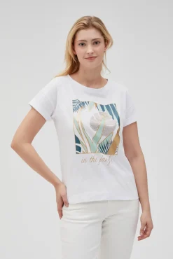 Bluzki Biale|Bluzki Bawełniane>Moodo T-shirt z nadrukiem biały
