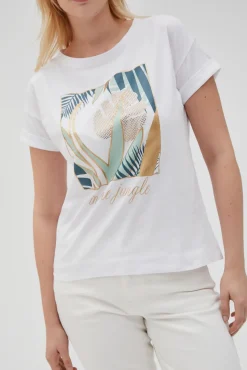 Bluzki Biale|Bluzki Bawełniane>Moodo T-shirt z nadrukiem biały