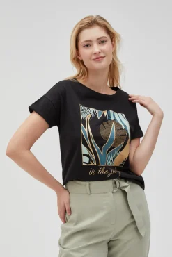Bluzki Czarne|Bluzki Bawełniane>Moodo T-shirt z nadrukiem czarny