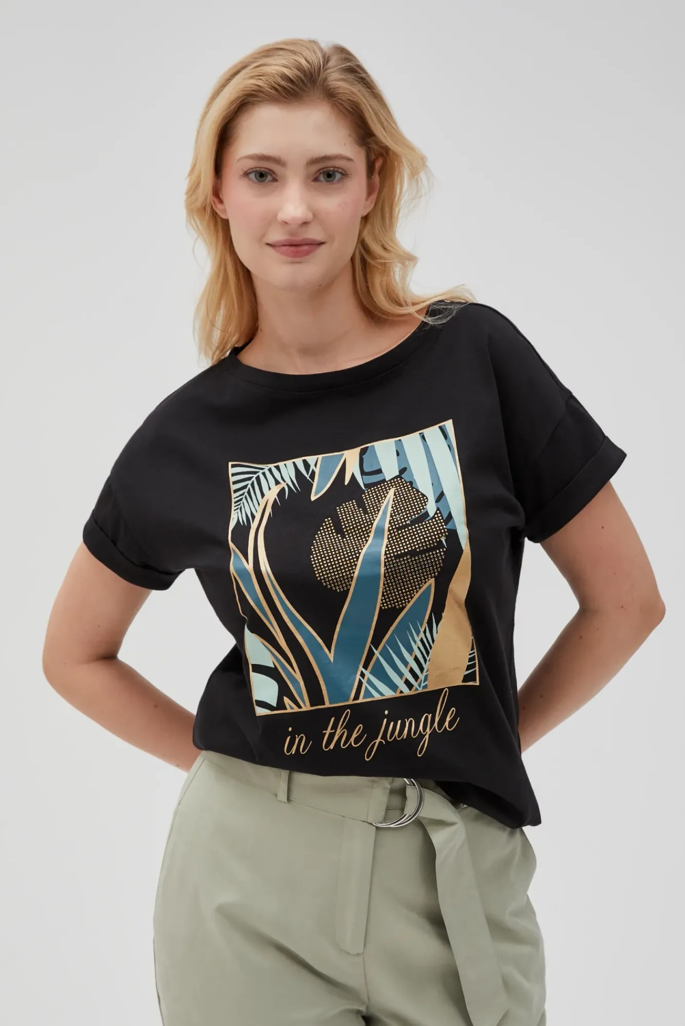 Bluzki Czarne|Bluzki Bawełniane>Moodo T-shirt z nadrukiem czarny