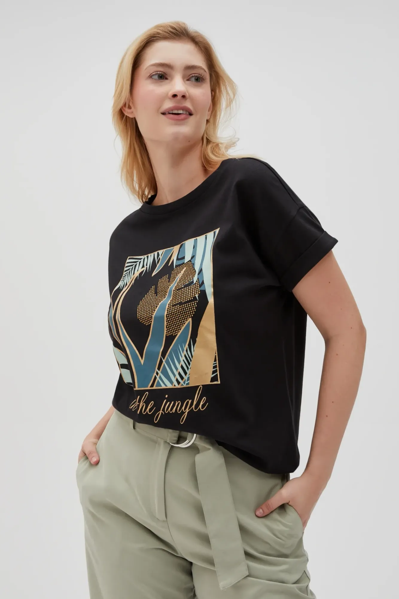 Bluzki Czarne|Bluzki Bawełniane>Moodo T-shirt z nadrukiem czarny