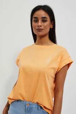 Bluzki Bawełniane|Bluzki Z Krótkim Rękawem>Moodo T-shirt z nadrukiem i krótkimi rękawami brzoskwiniowy