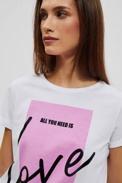 Bluzki Biale|Bluzki Bawełniane>Moodo T-shirt z nadrukiem i krótkimi rękawami biały