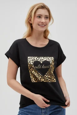 Bluzki Czarne|Bluzki Bawełniane>Moodo T-shirt z nadrukiem i napisem czarny