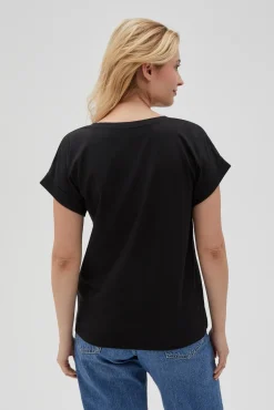 Bluzki Czarne|Bluzki Bawełniane>Moodo T-shirt z nadrukiem i napisem czarny