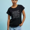 Bluzki Bawełniane|Bluzki Na Lato>Moodo T-shirt z nadrukiem i okrągłym dekoltem czarny