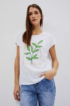 Bluzki Biale|Bluzki Bawełniane>Moodo T-shirt z nadrukiem kwiatów biały