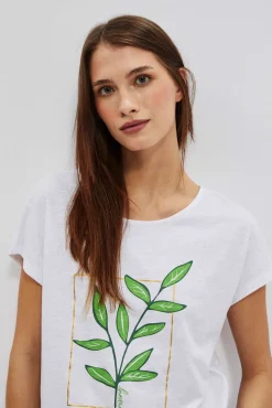 Bluzki Biale|Bluzki Bawełniane>Moodo T-shirt z nadrukiem kwiatów biały