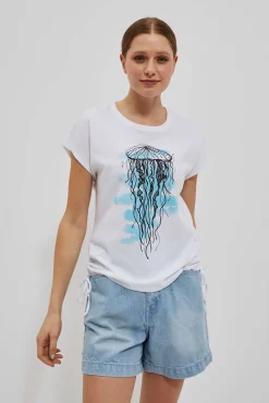 Bluzki Biale|Bluzki Bawełniane>Moodo T-shirt z nadrukiem meduzy biały