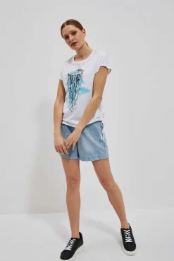Bluzki Biale|Bluzki Bawełniane>Moodo T-shirt z nadrukiem meduzy biały