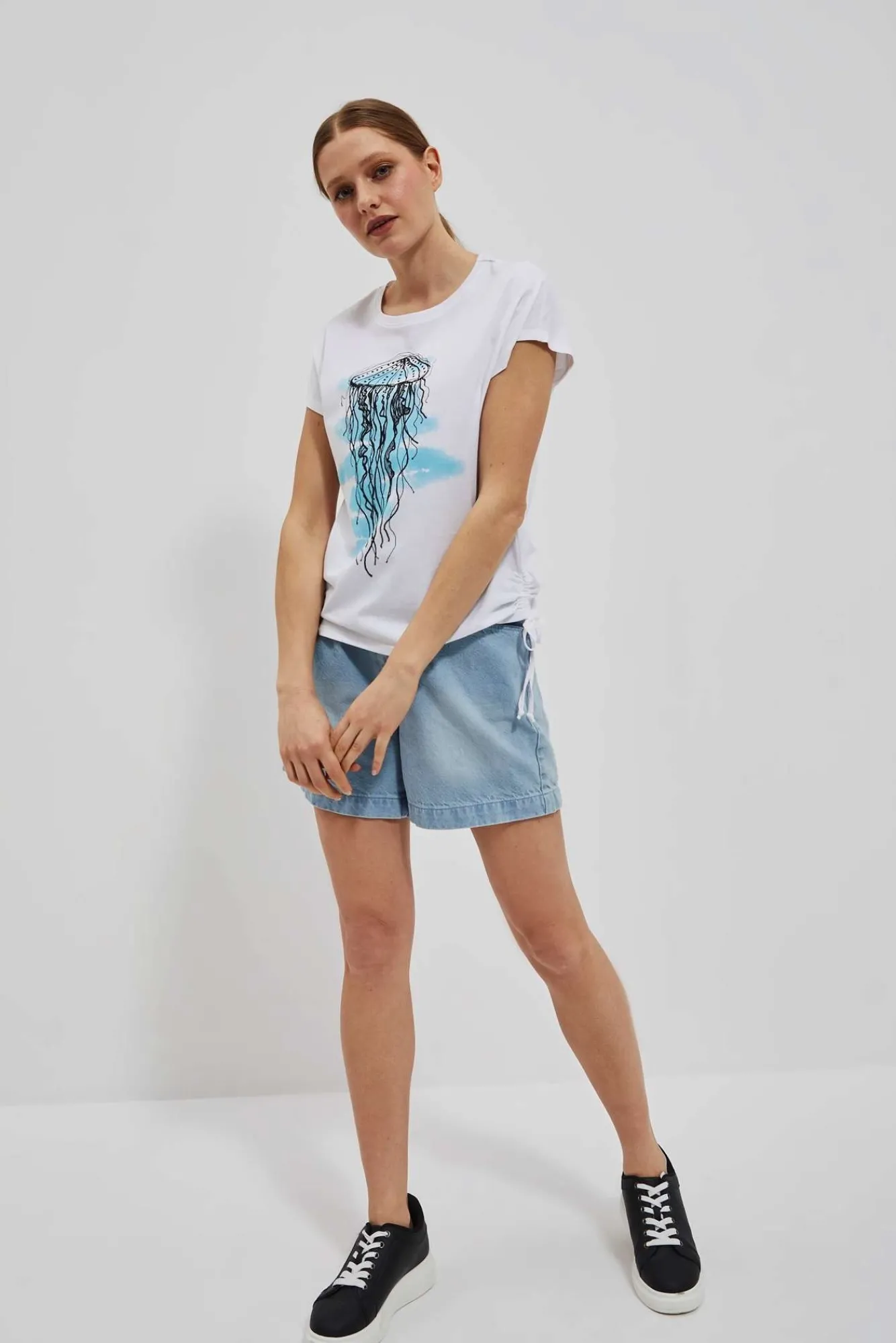 Bluzki Biale|Bluzki Bawełniane>Moodo T-shirt z nadrukiem meduzy biały