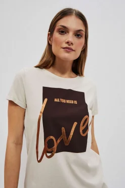 Bluzki Bawełniane|Bluzki Z Krótkim Rękawem>Moodo T-shirt z nadrukiem piaskowy