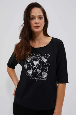 Bluzki Biale|Bluzki Bawełniane>Moodo T-shirt z nadrukiem serc czarny