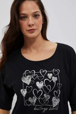 Bluzki Biale|Bluzki Bawełniane>Moodo T-shirt z nadrukiem serc czarny