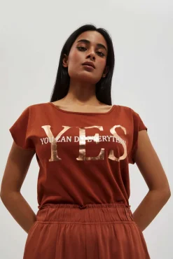 Bluzki Z Krótkim Rękawem|Bluzki Z Dekoltem>Moodo T-shirt z nadrukiem w kolorze brązowym